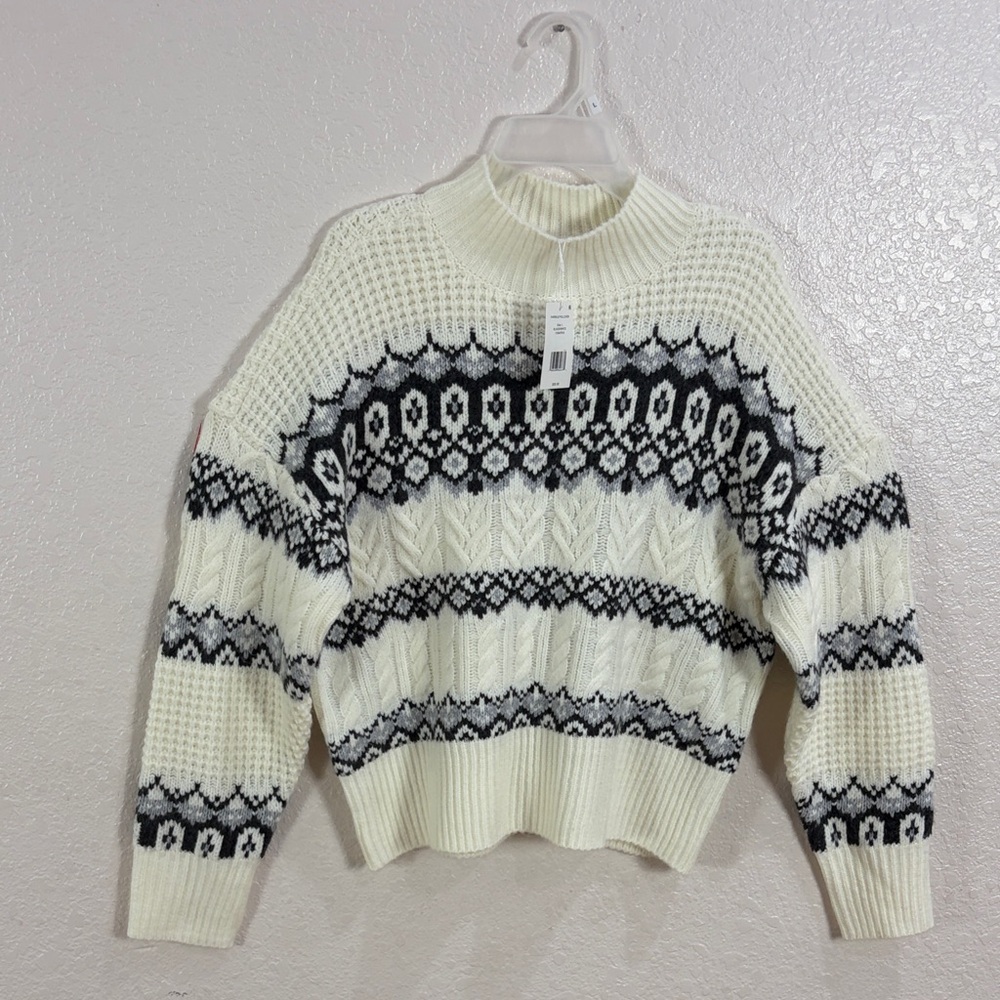 Adyson Parker Black and white Fair Isle Cable Knit Sweater,Size L. - Picture 6 of 17